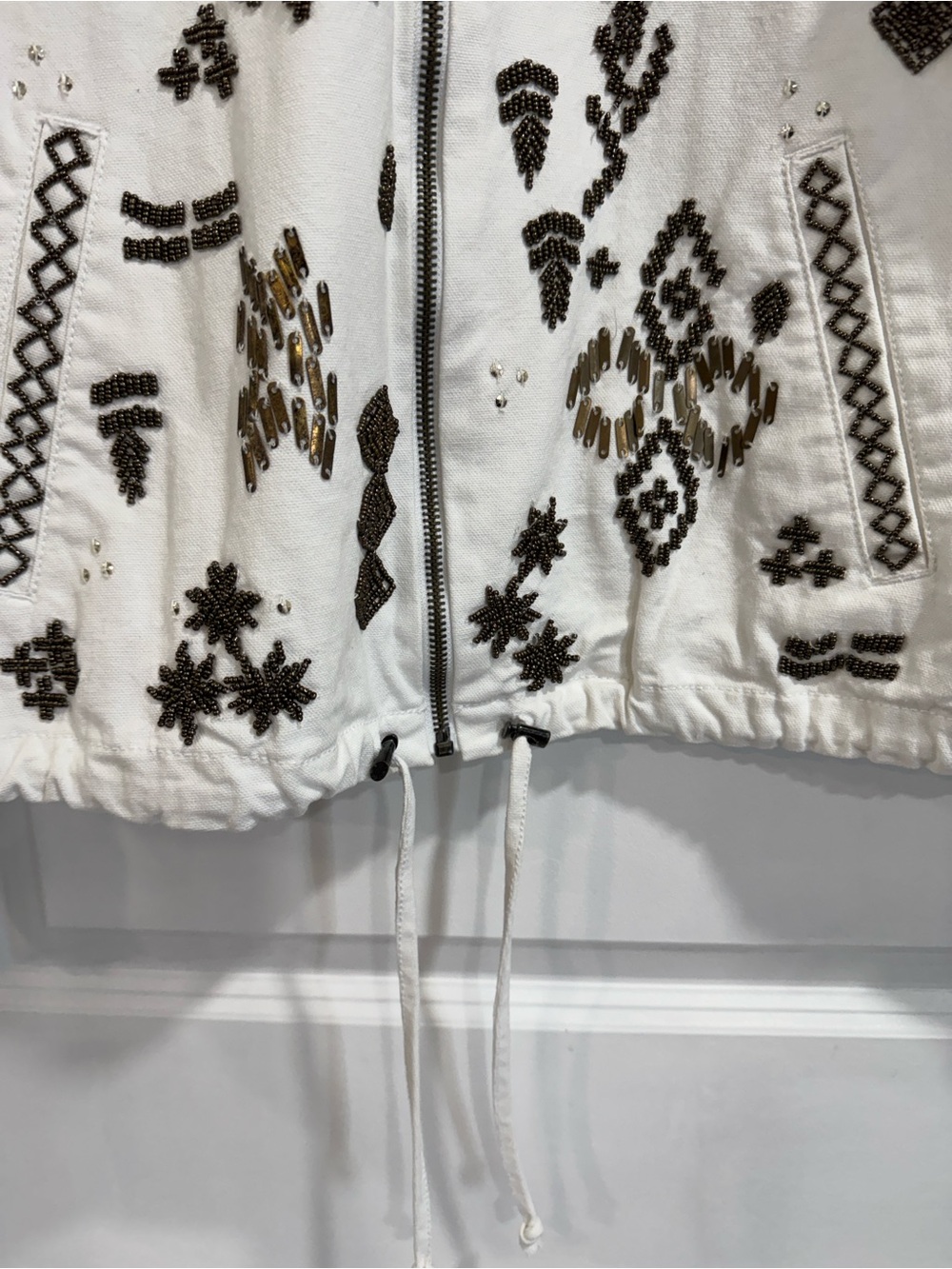 Chico's Beaded Aztec Southwestern Full Zip Jacket White Cream Size 2 Large - Picture 6 of 14